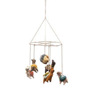 10"L x 7"W x 25"H Wool Felt Llama Mobile w/ Pom Pom